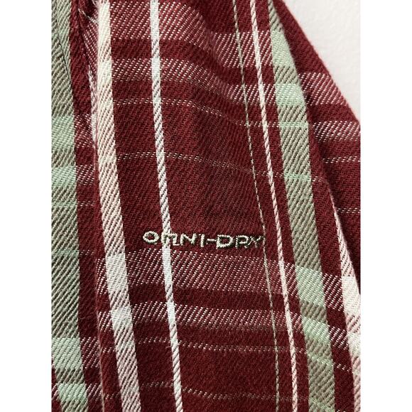 Columbia Omni Wick Shirt Flannel Mens Size Small Burgundy Button Up Plaid Pocket - Picture 5 of 8